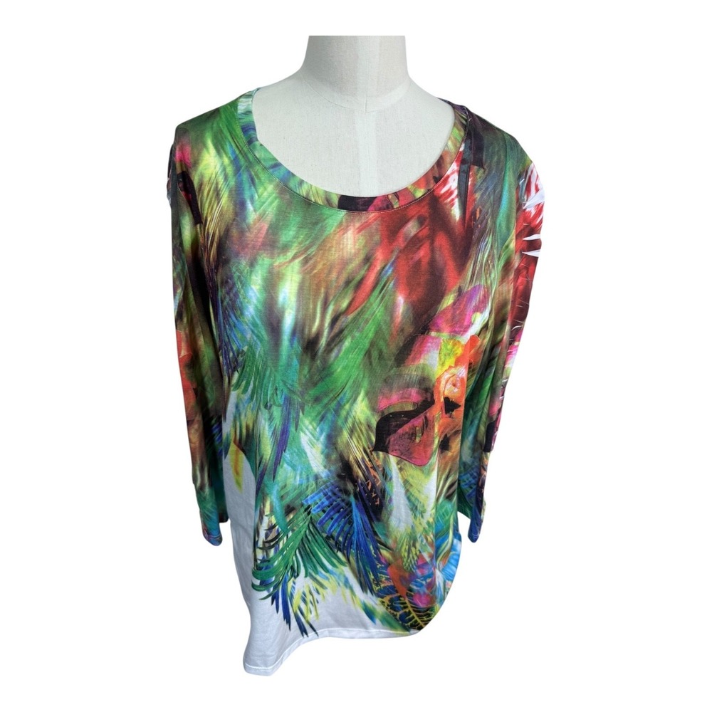 Erin London Multicolor Abstract Tropical Floral Print Long Sleeve Top Size‎ M